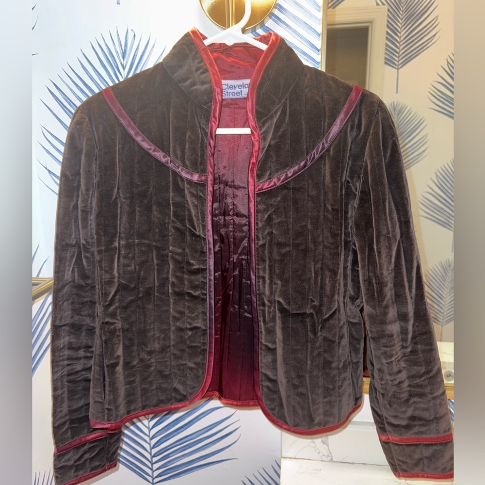Cleveland Street Women's Velvet Blazer - Brown and Red